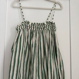 Madewell Ruffle A-Line Midi Dress in Green Striped Poplin